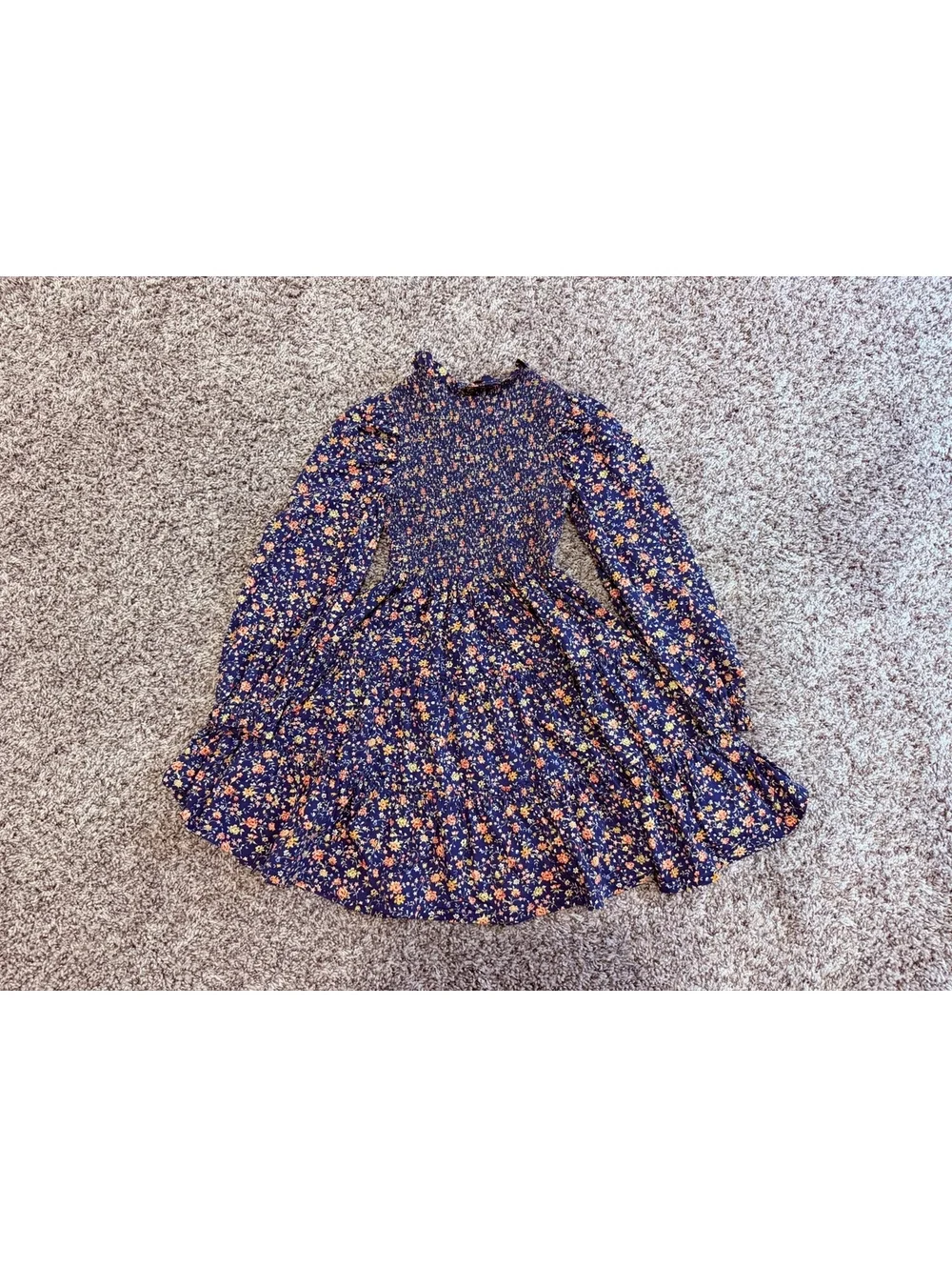 POLO Ralph Lauren Cotton Floral Long Sleeve Smocked Tiered Dress Girl's Size 7